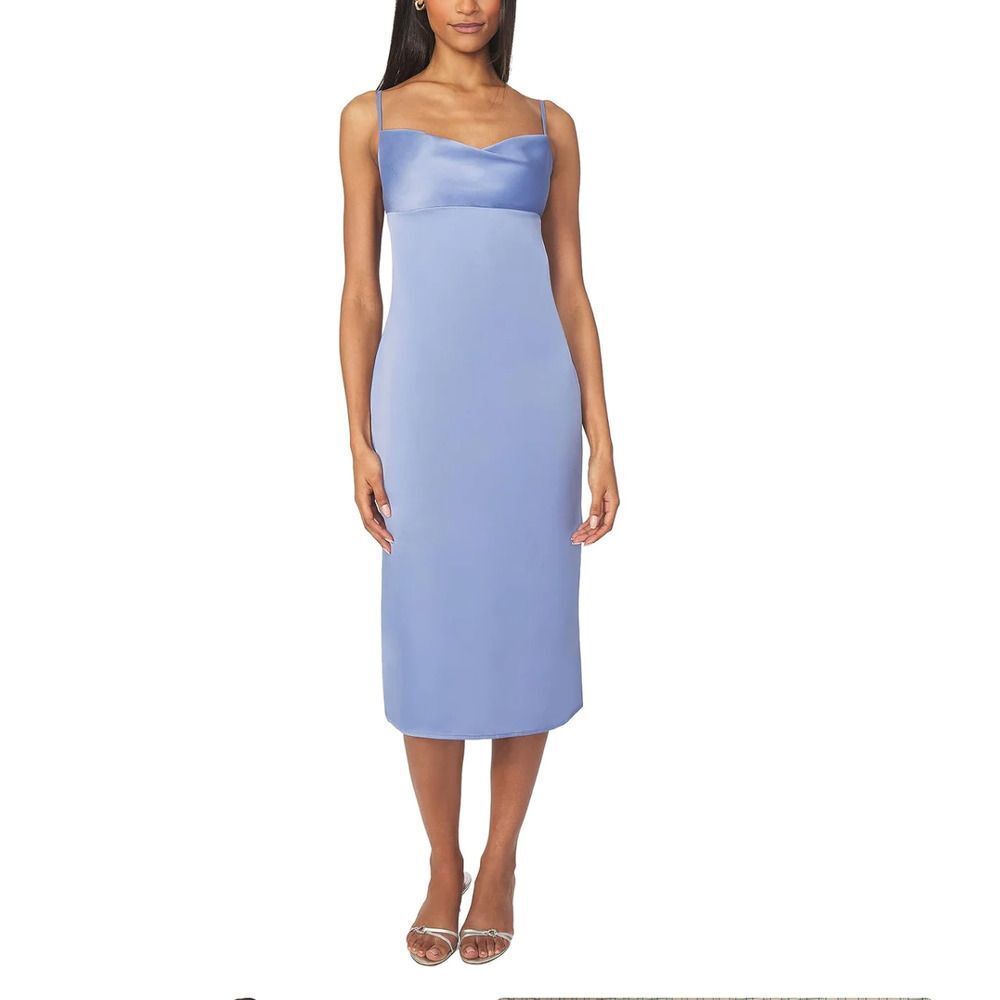 Anthropologie WeWoreWhat Cowl Satin Charmeuse Midi Dress in Slate Blue Size 2 - Picture 1 of 10